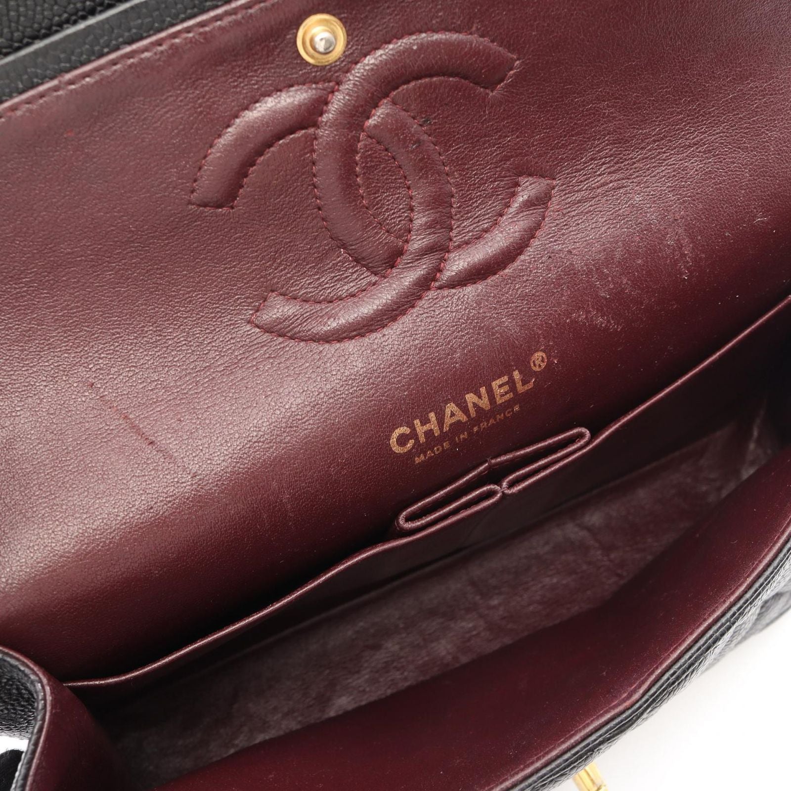 Chanel Shoulder Bag Quilted Double Flap Black Caviar Leather Chain — view 6