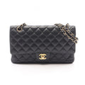 Chanel Shoulder Bag Quilted Double Flap Black Caviar Leather Chain