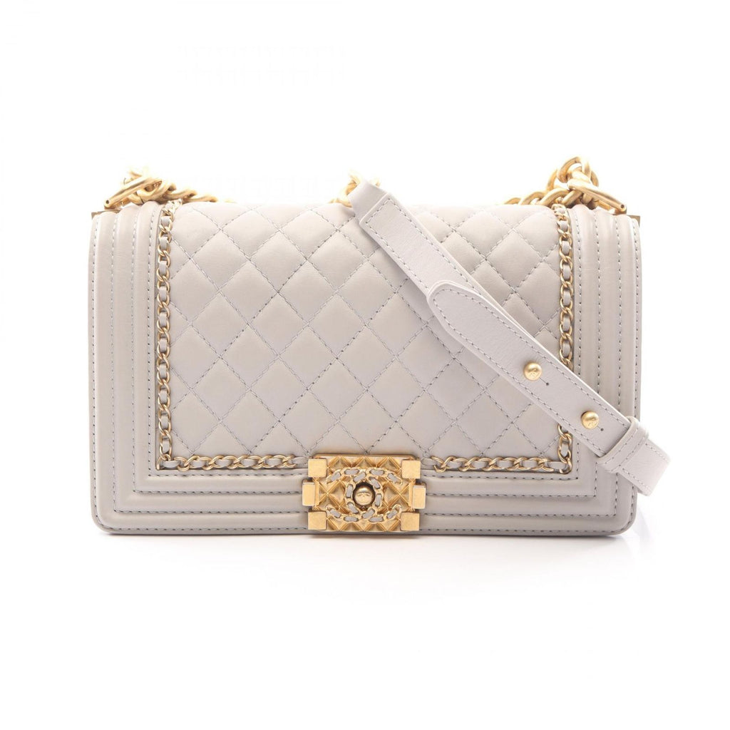 Chanel Shoulder Bag Boy Light Gray Lambskin Boy 19 Chain