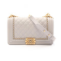 Chanel Shoulder Bag Boy Light Gray Lambskin Boy 19 Chain