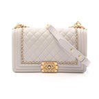 Chanel Shoulder Bag Boy Light Gray Lambskin Boy 19 Chain