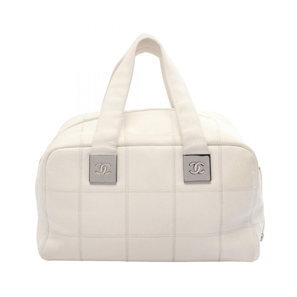 Chanel Handbag Choco Bar Boston Bag White Caviar Leather