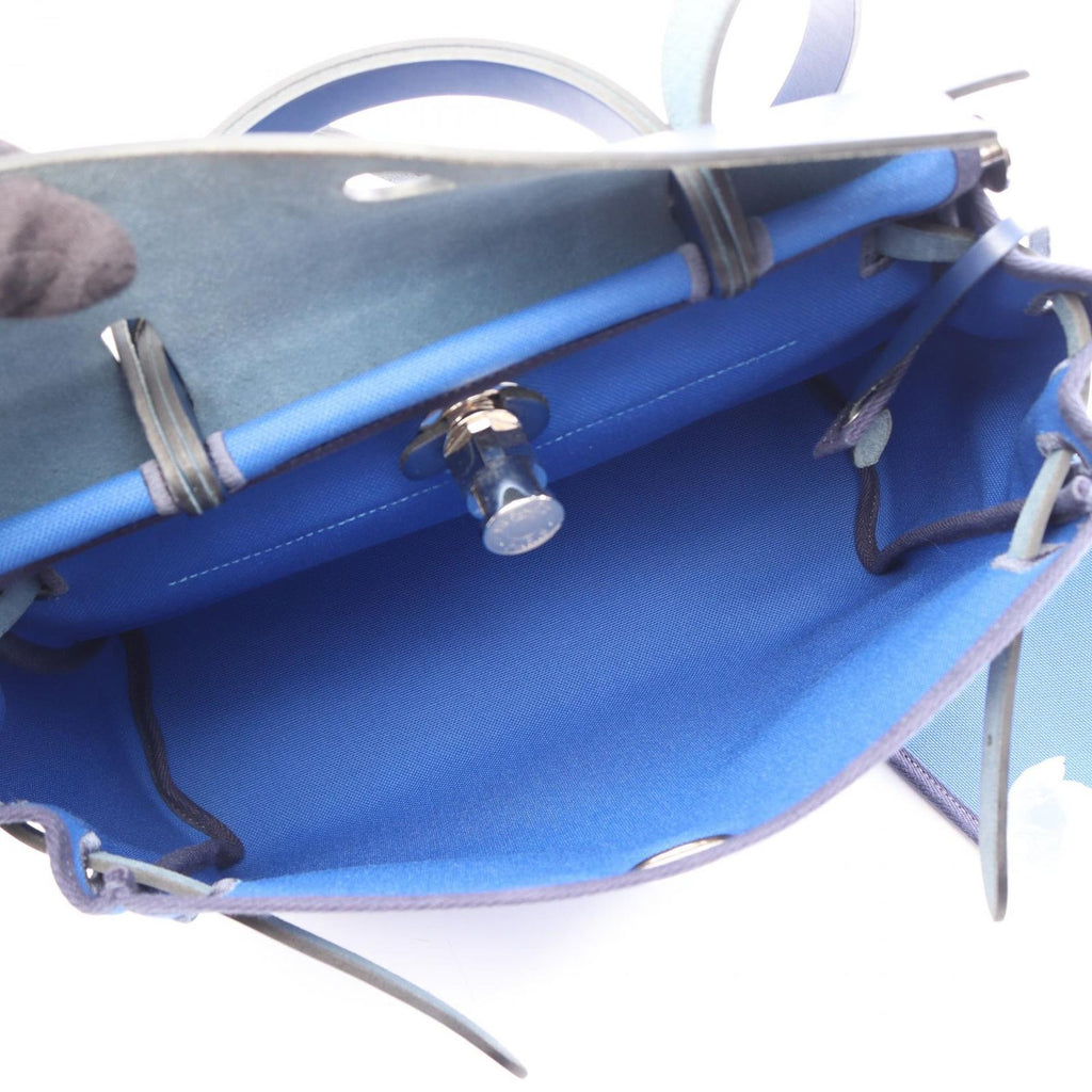 Hermes Herbag Zip PM 2-Way Blue France Canvas Leather Handbag — view 3