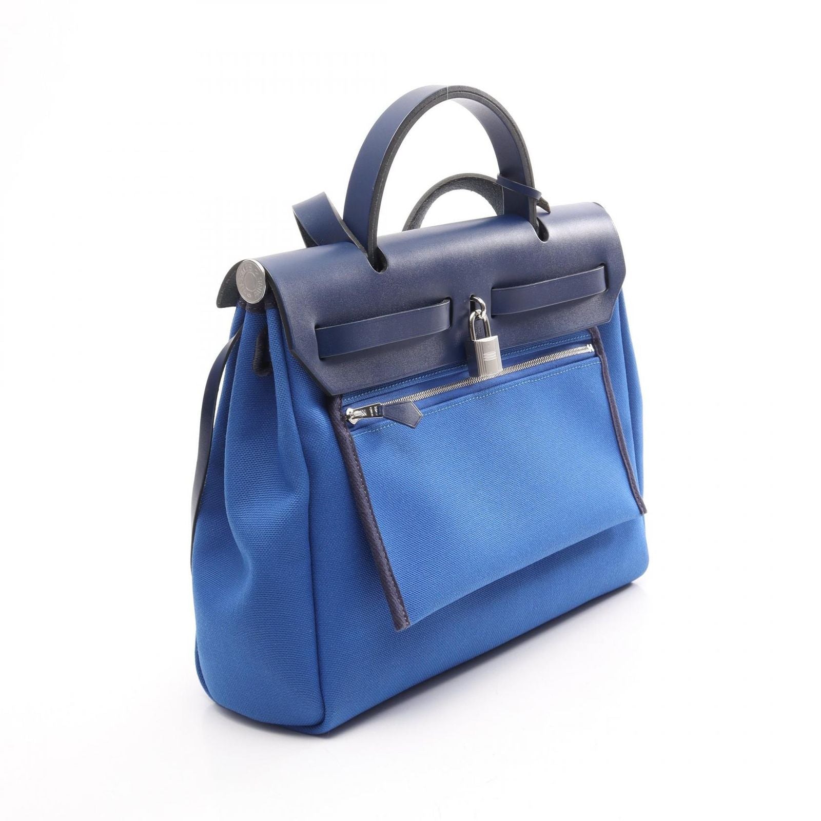 Hermes Herbag Zip PM 2-Way Blue France Canvas Leather Handbag — view 2