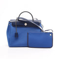 Hermes Herbag Zip PM 2-Way Blue France Canvas Leather Handbag