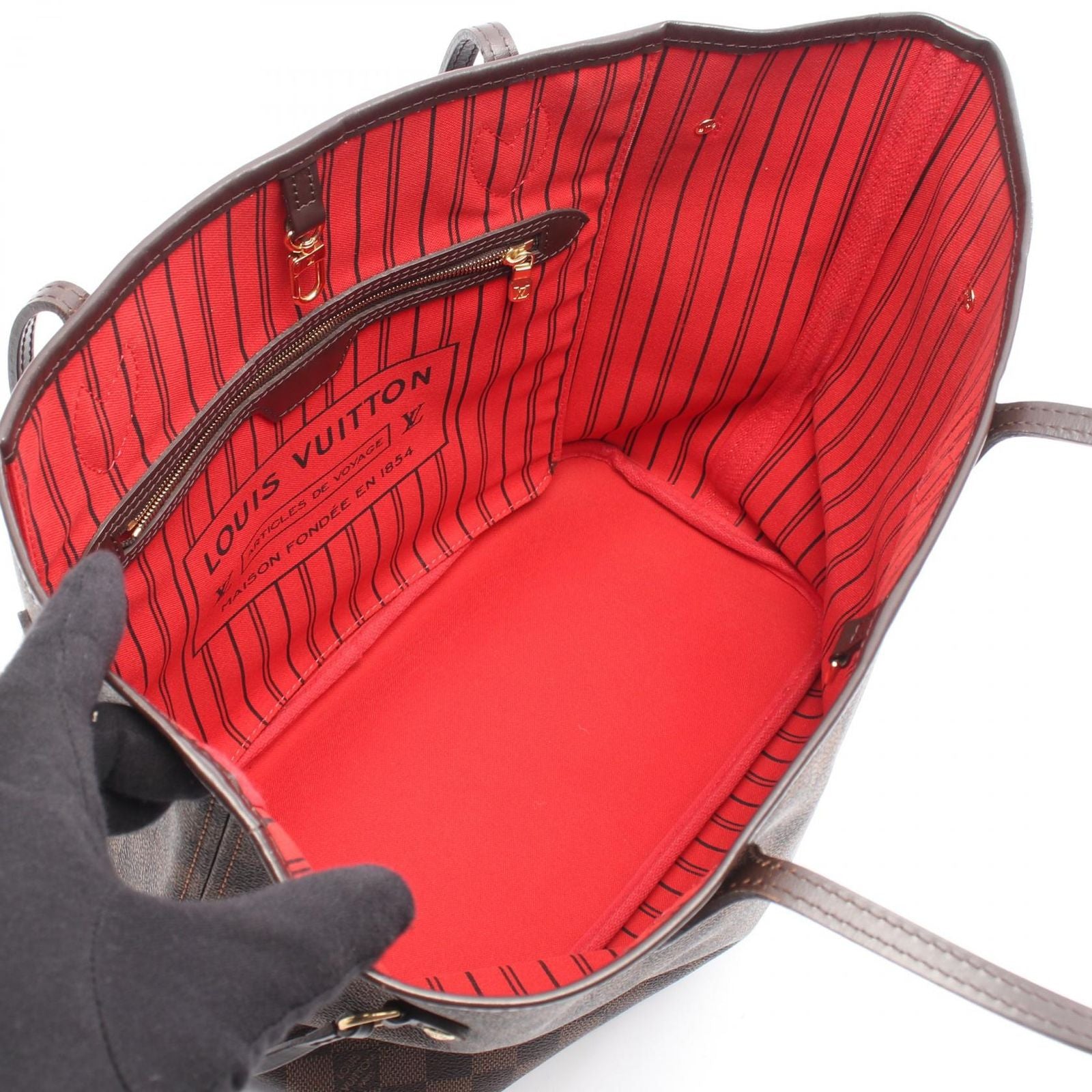 Louis Vuitton Tote Bag Neverfull MM Damier Ebene Cerise Canvas Leather — view 3