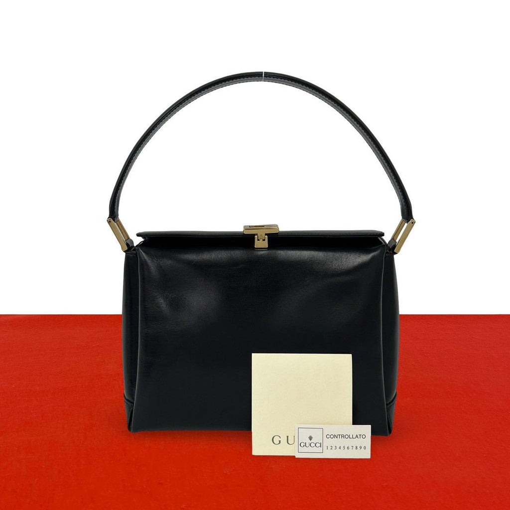 Gucci Vintage Logo Leather Handbag Mini Tote Black