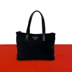 Prada Tessuto Nylon Leather Handbag Mini Tote Black