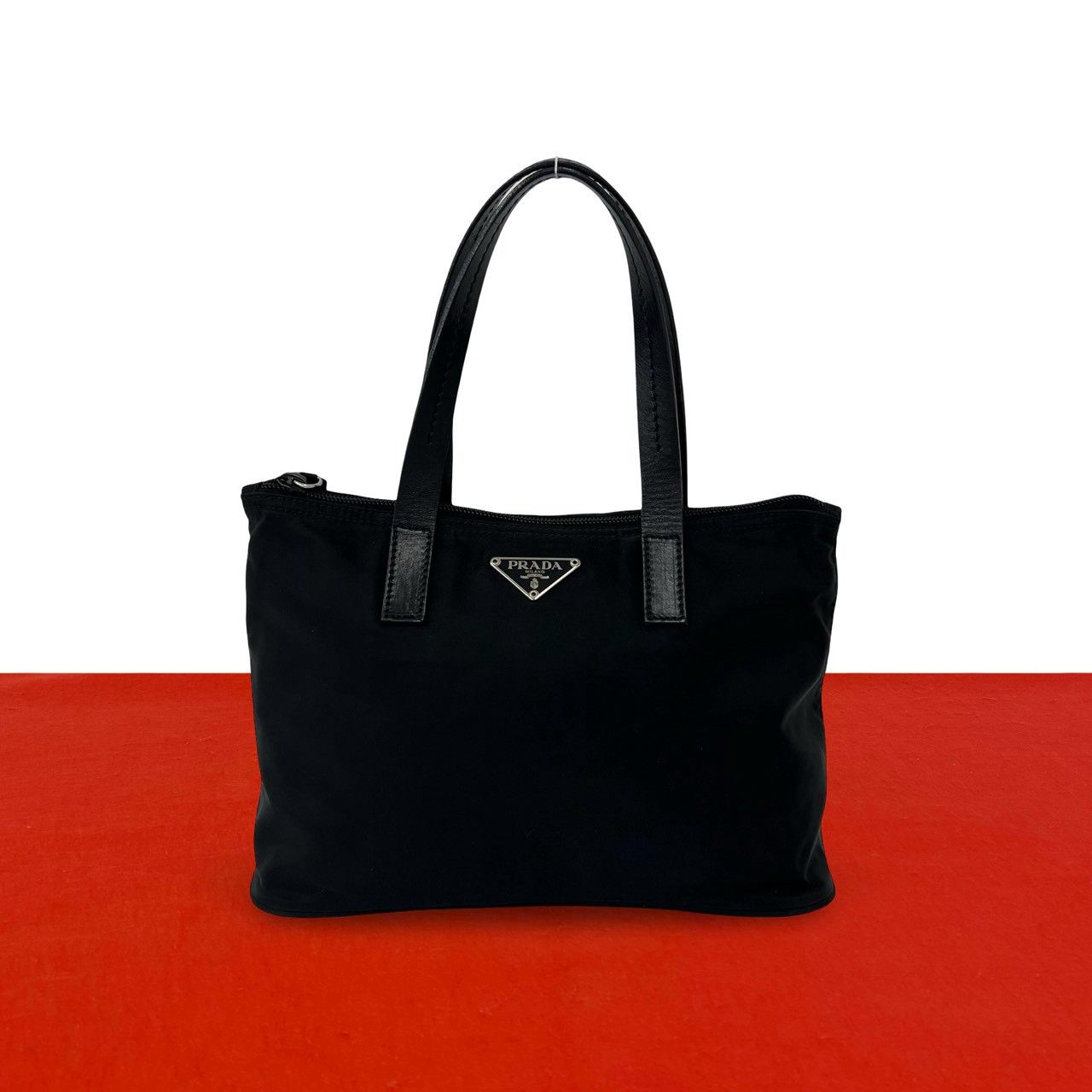 Prada Tessuto Nylon Leather Handbag Mini Tote Black