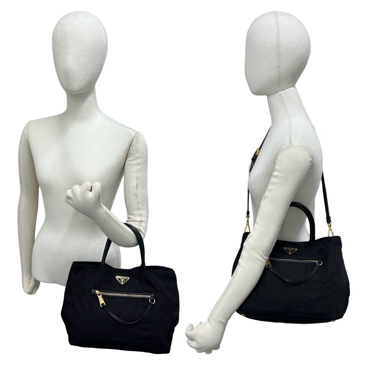 Prada Triangle Logo Nylon Leather 2-Way Mini Tote Shoulder Bag Black — view 2