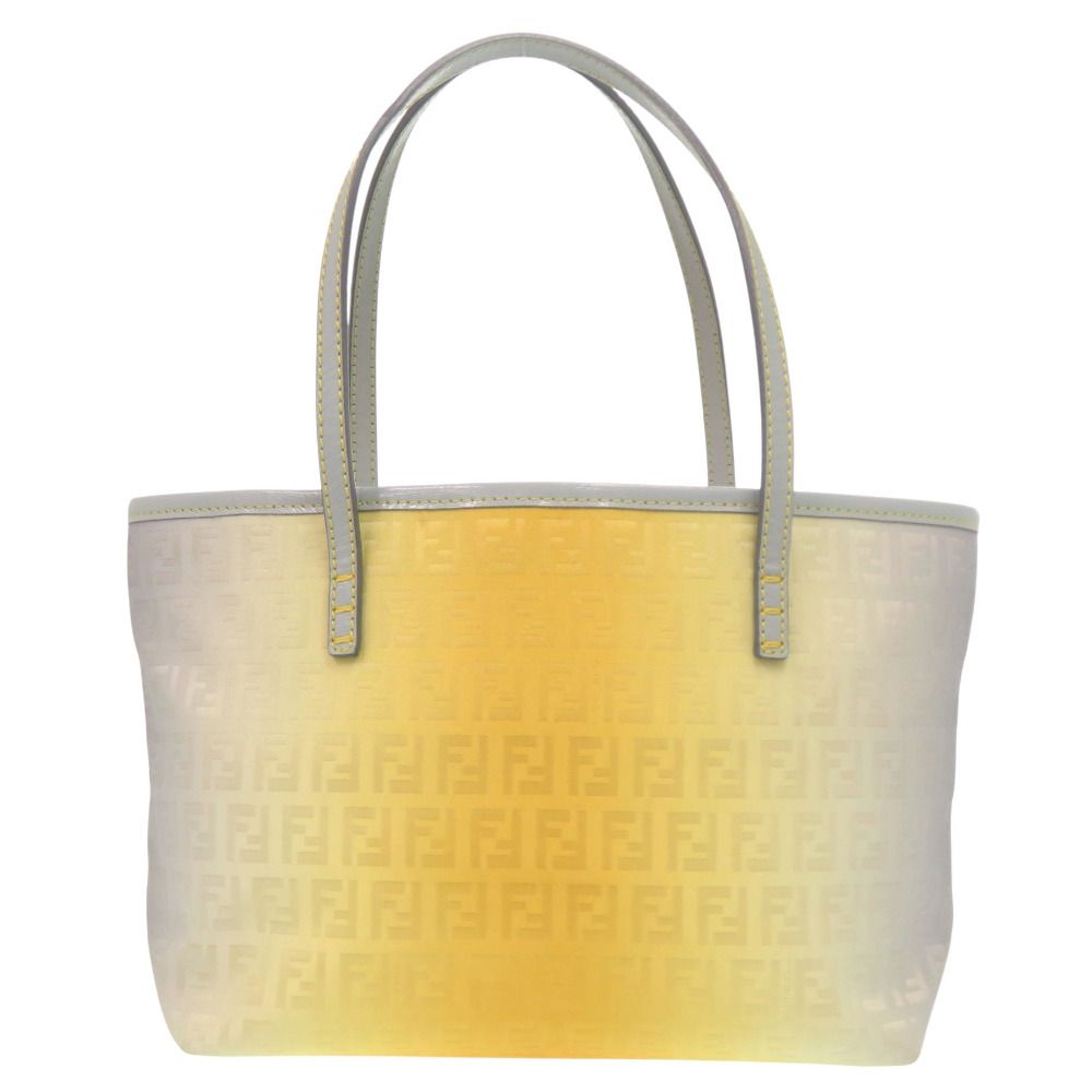 Fendi Zucchino Pattern Nylon Canvas Yellow Gray Tote Bag