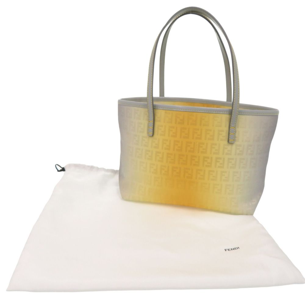 Fendi Zucchino Pattern Nylon Canvas Yellow Gray Tote Bag — view 2