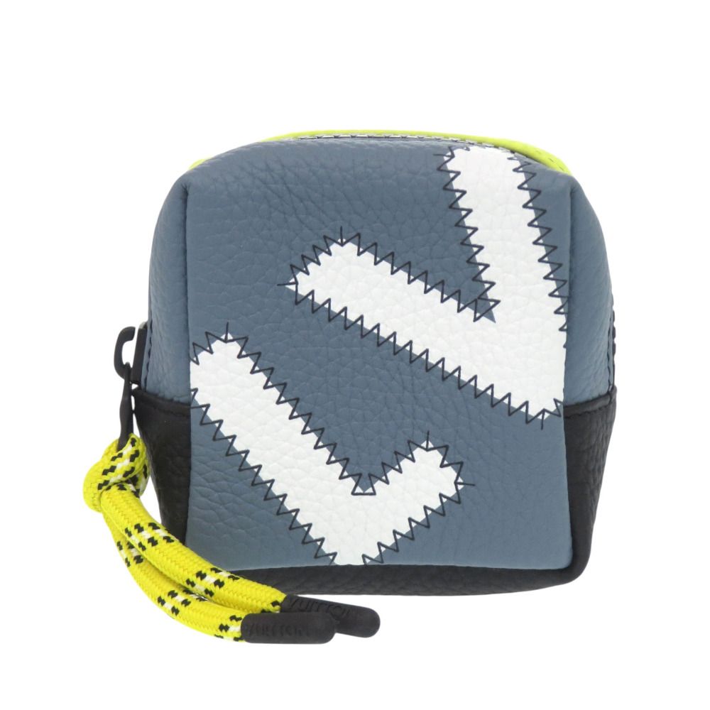 Louis Vuitton Square Pouch Color Blocks Taurillon Leather Blue Gray Yellow Charm