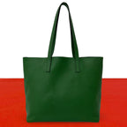 Prada Triangle Logo Leather Tote Shoulder Bag Business Green
