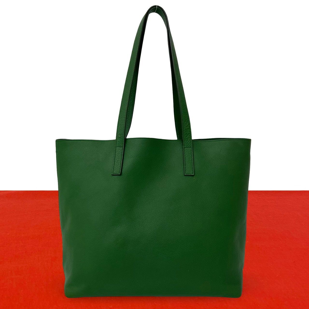 Prada Triangle Logo Leather Tote Shoulder Bag Business Green