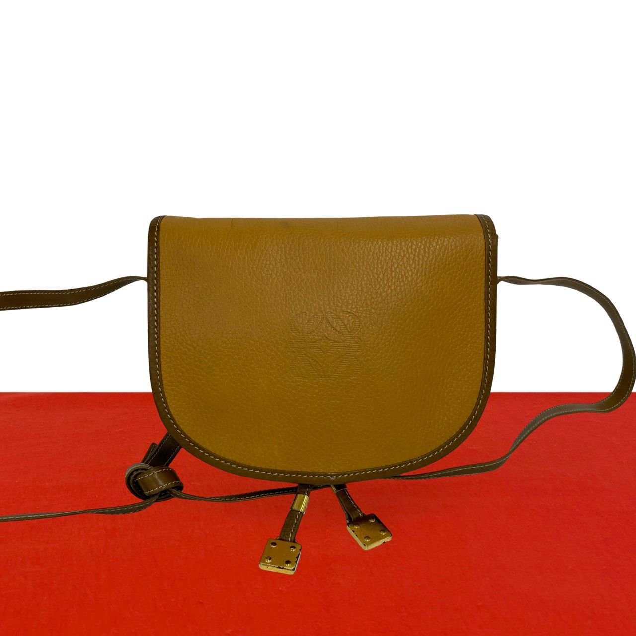 Loewe Vintage Anagram Logo Leather Mini Shoulder Bag Crossbody Pochette Brown