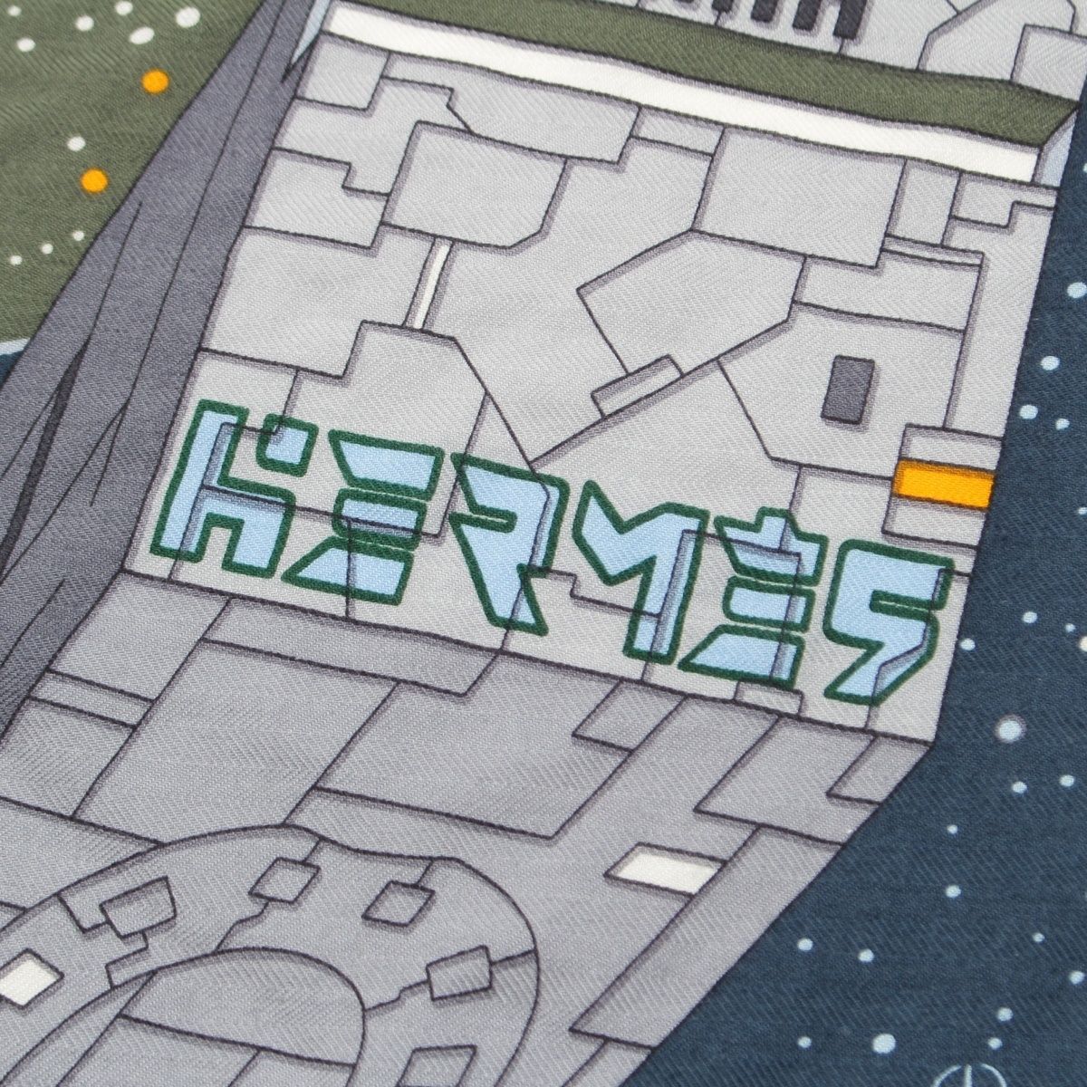 Hermes Losange Cashmere Silk Odyssey Spaceship Diamond Large Shawl Navy — view 6