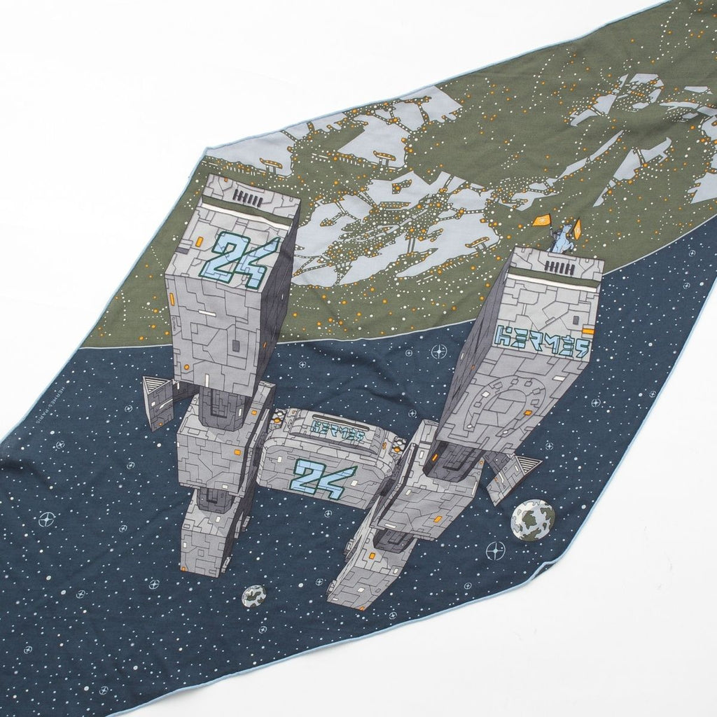 Hermes Losange Cashmere Silk Odyssey Spaceship Diamond Large Shawl Navy — view 3