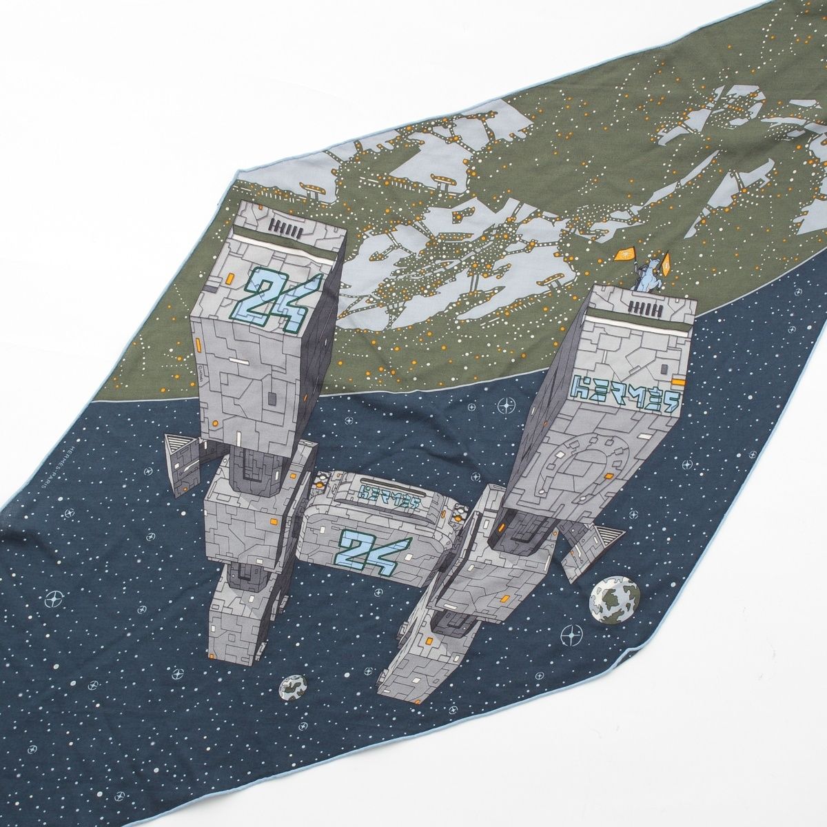 Hermes Losange Cashmere Silk Odyssey Spaceship Diamond Large Shawl Navy — view 3