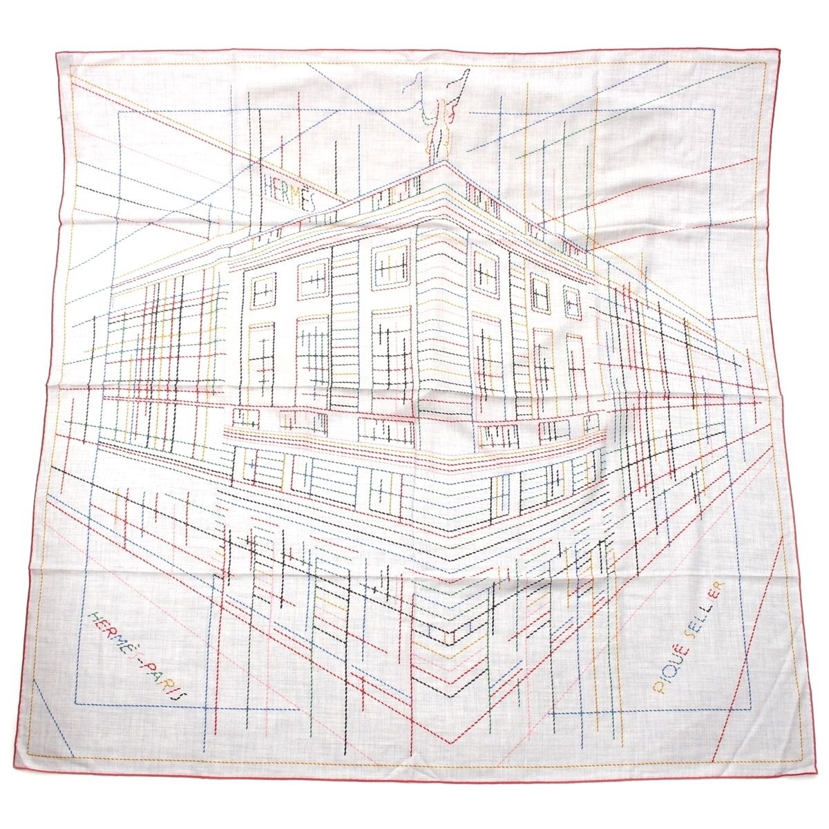 Hermes Cashmere Silk Carre Geant Pique Sellier Series Scarf Multicolor