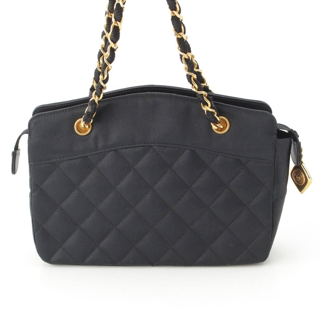 Chanel Quilted Satin Chain Shoulder Bag Black — view 5