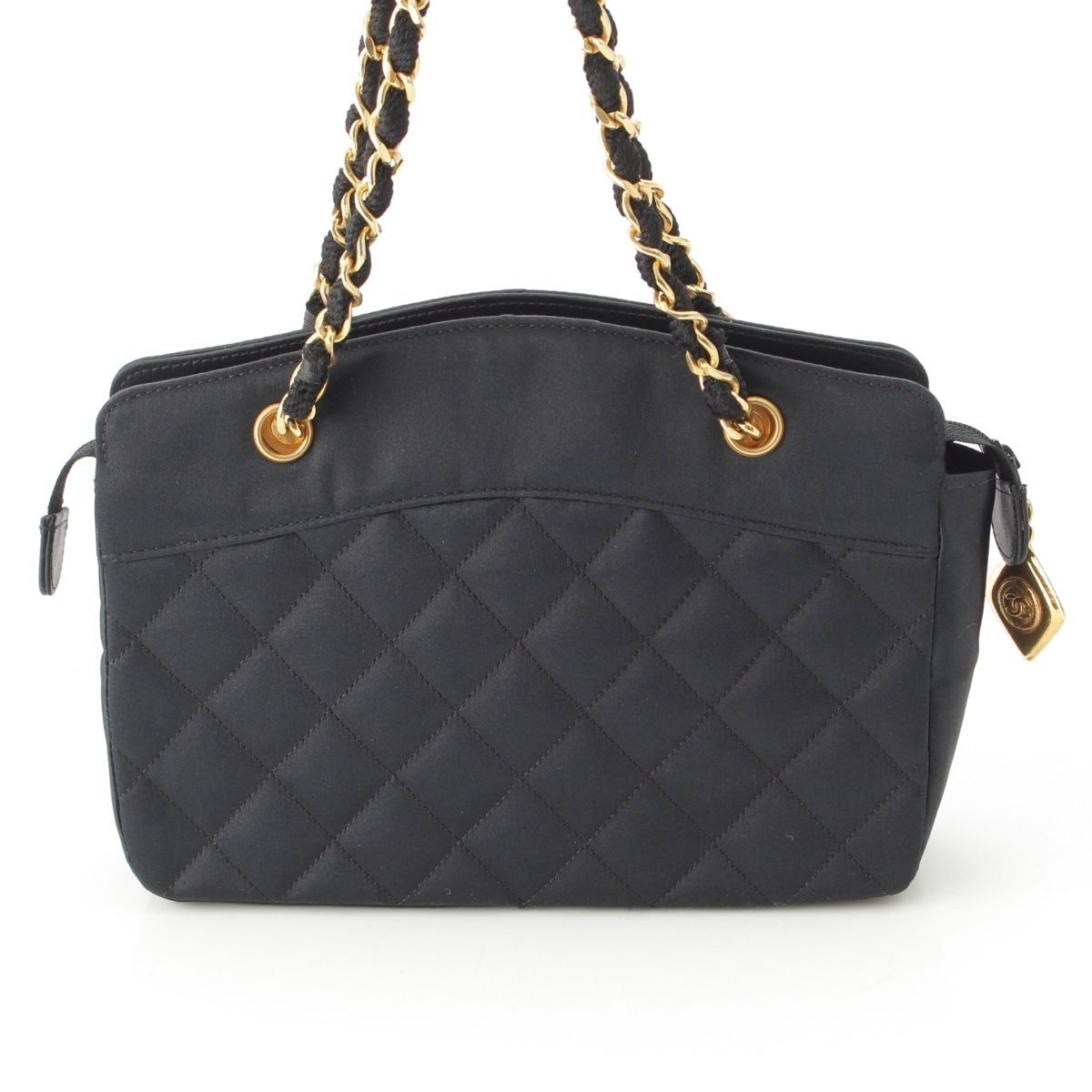 Chanel Quilted Satin Chain Shoulder Bag Black — view 5