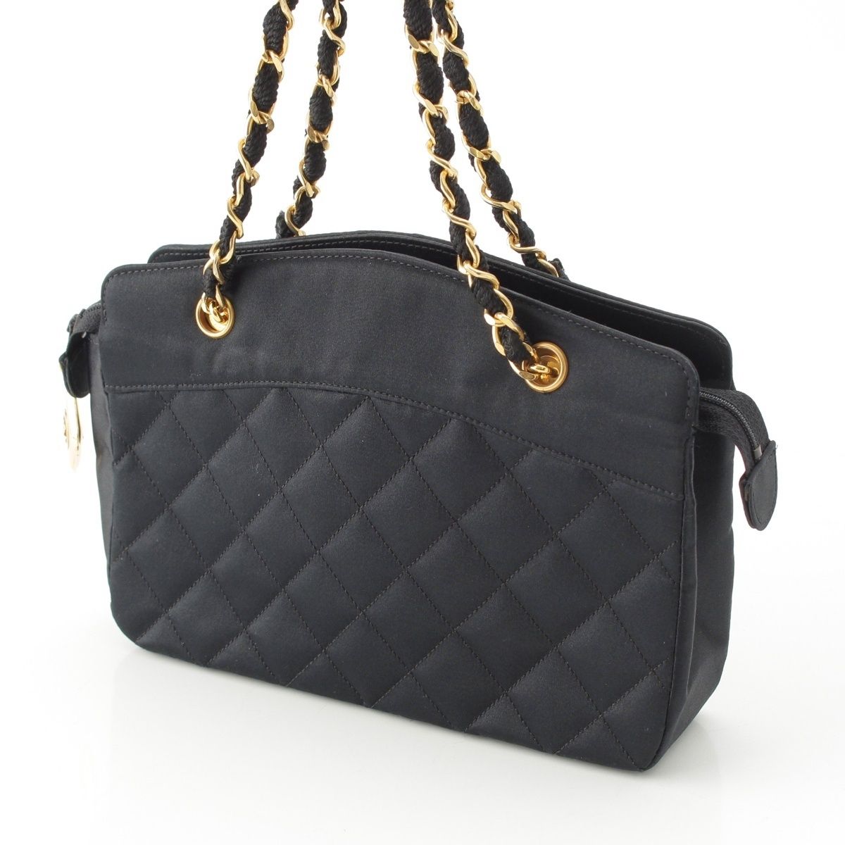 Chanel Quilted Satin Chain Shoulder Bag Black — view 3