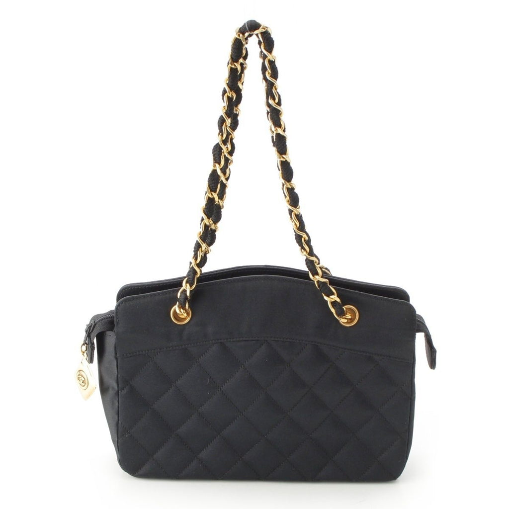 Chanel Quilted Satin Chain Shoulder Bag Black