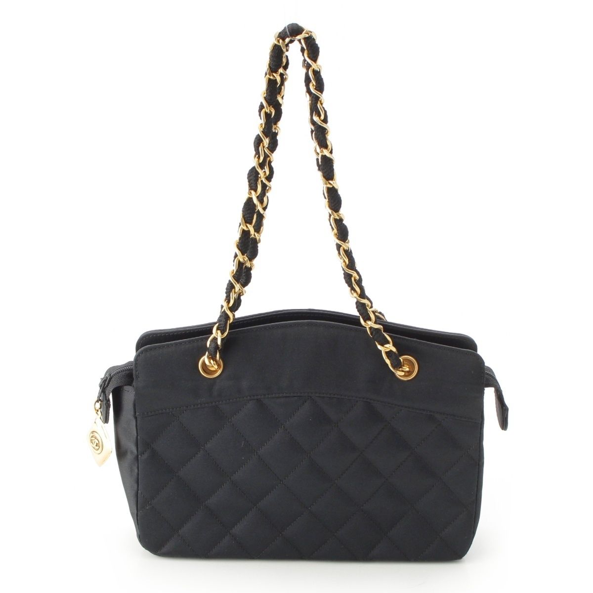 Chanel Quilted Satin Chain Shoulder Bag Black