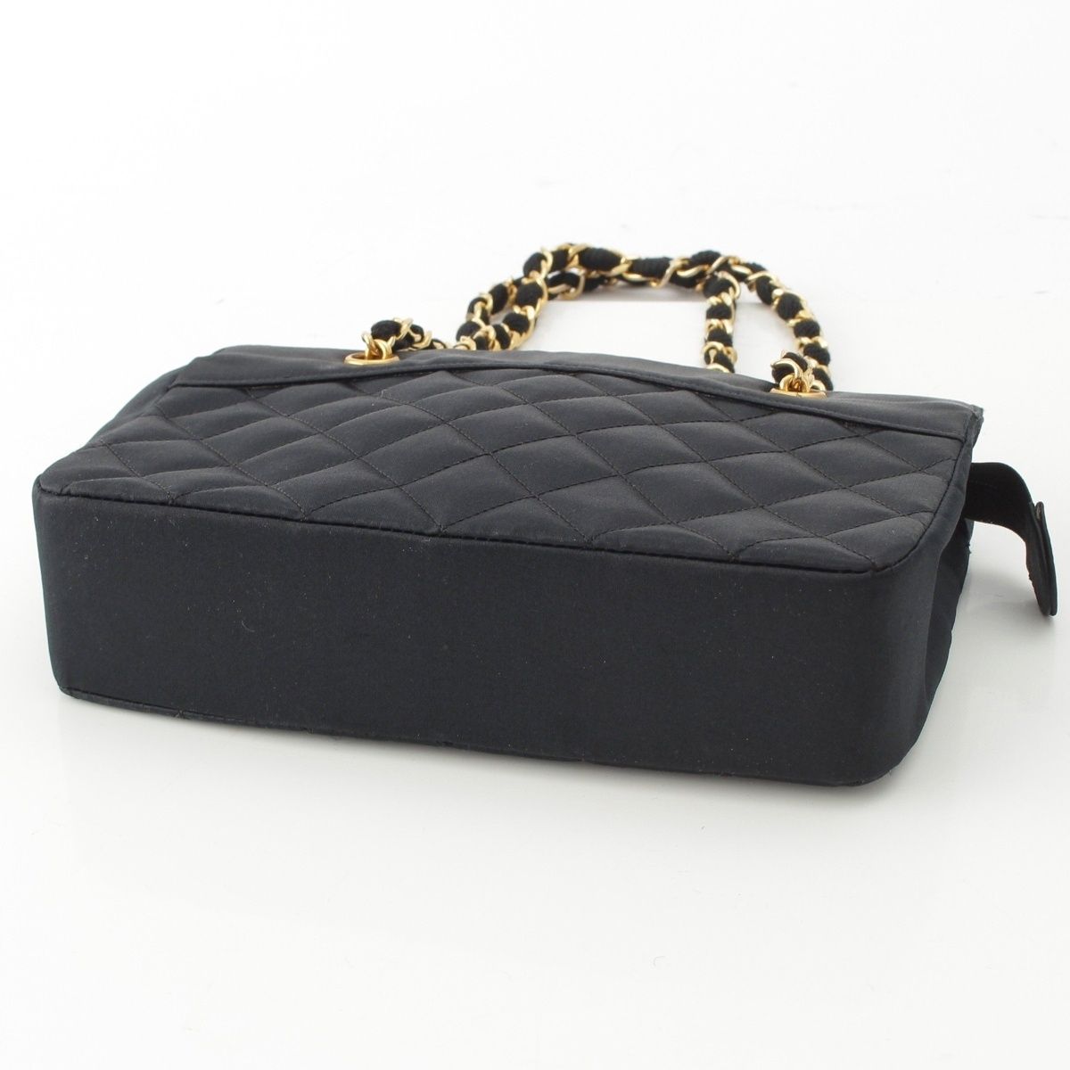 Chanel Quilted Satin Chain Shoulder Bag Black — view 6