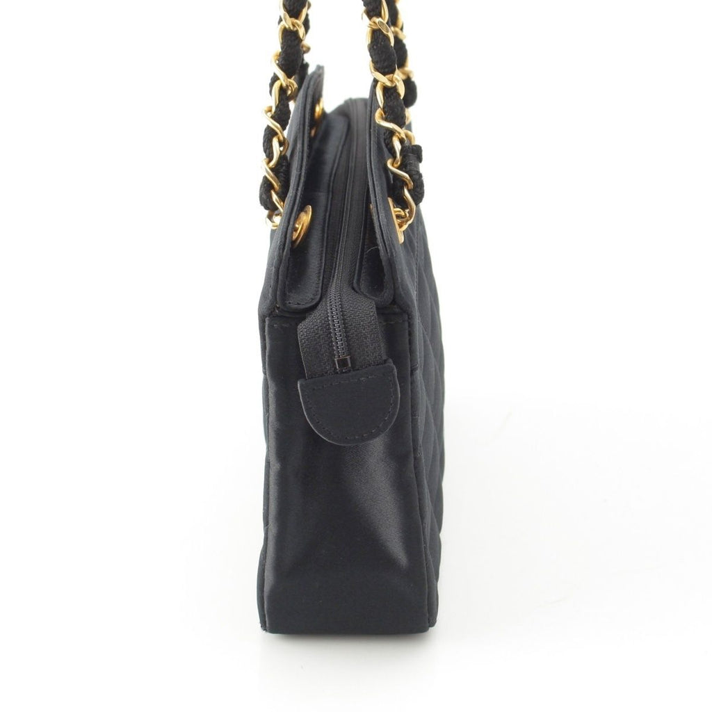 Chanel Quilted Satin Chain Shoulder Bag Black — view 4