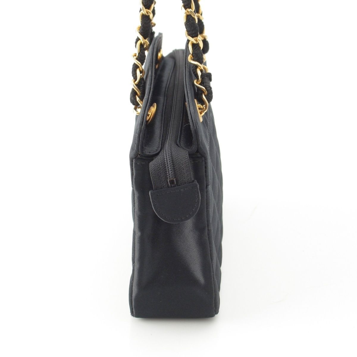 Chanel Quilted Satin Chain Shoulder Bag Black — view 4