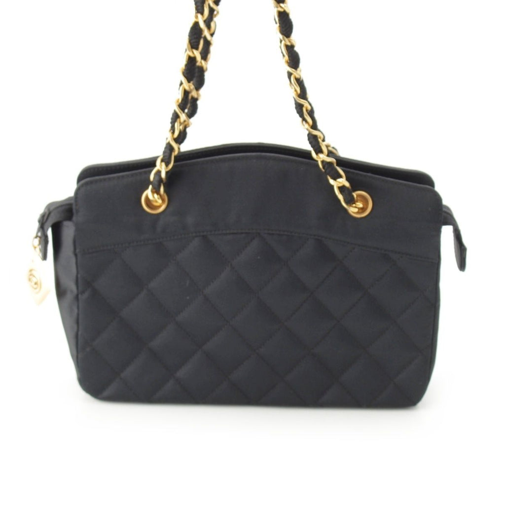 Chanel Quilted Satin Chain Shoulder Bag Black — view 2