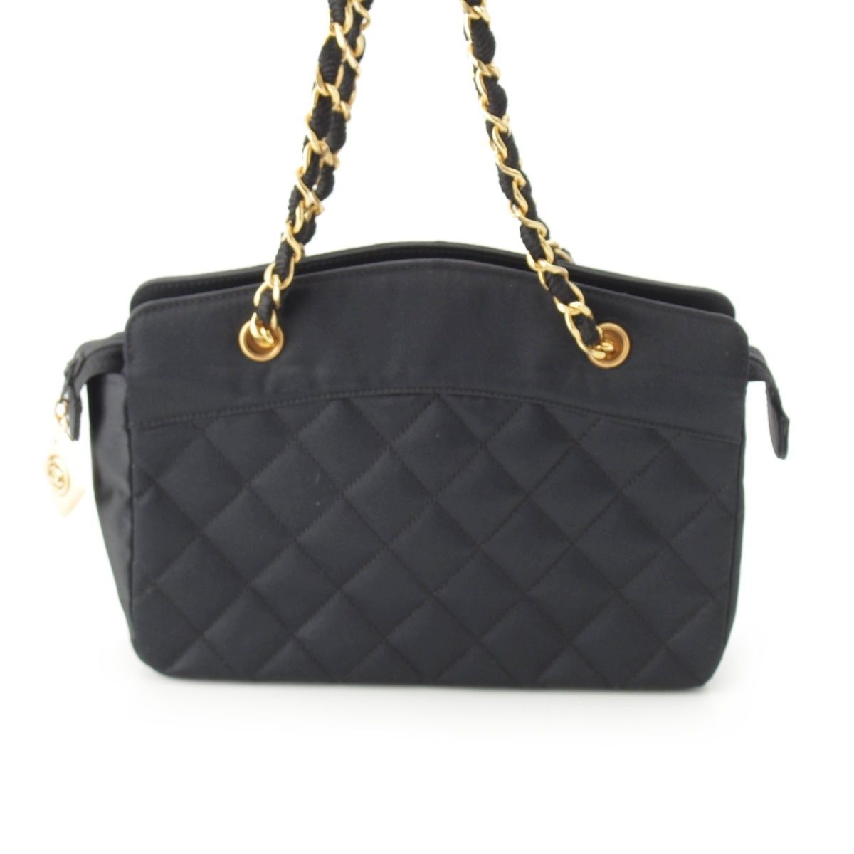 Chanel Quilted Satin Chain Shoulder Bag Black — view 2