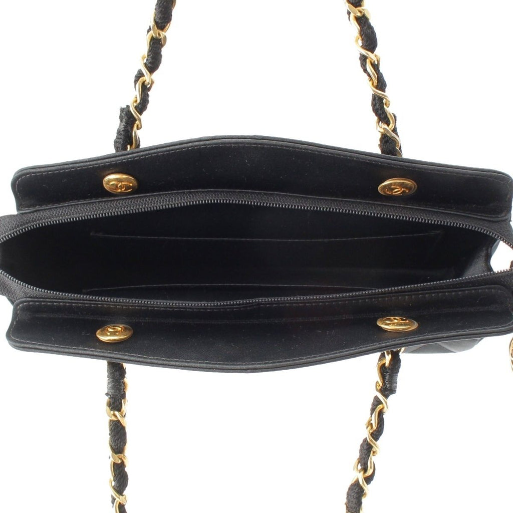 Chanel Quilted Satin Chain Shoulder Bag Black — view 7