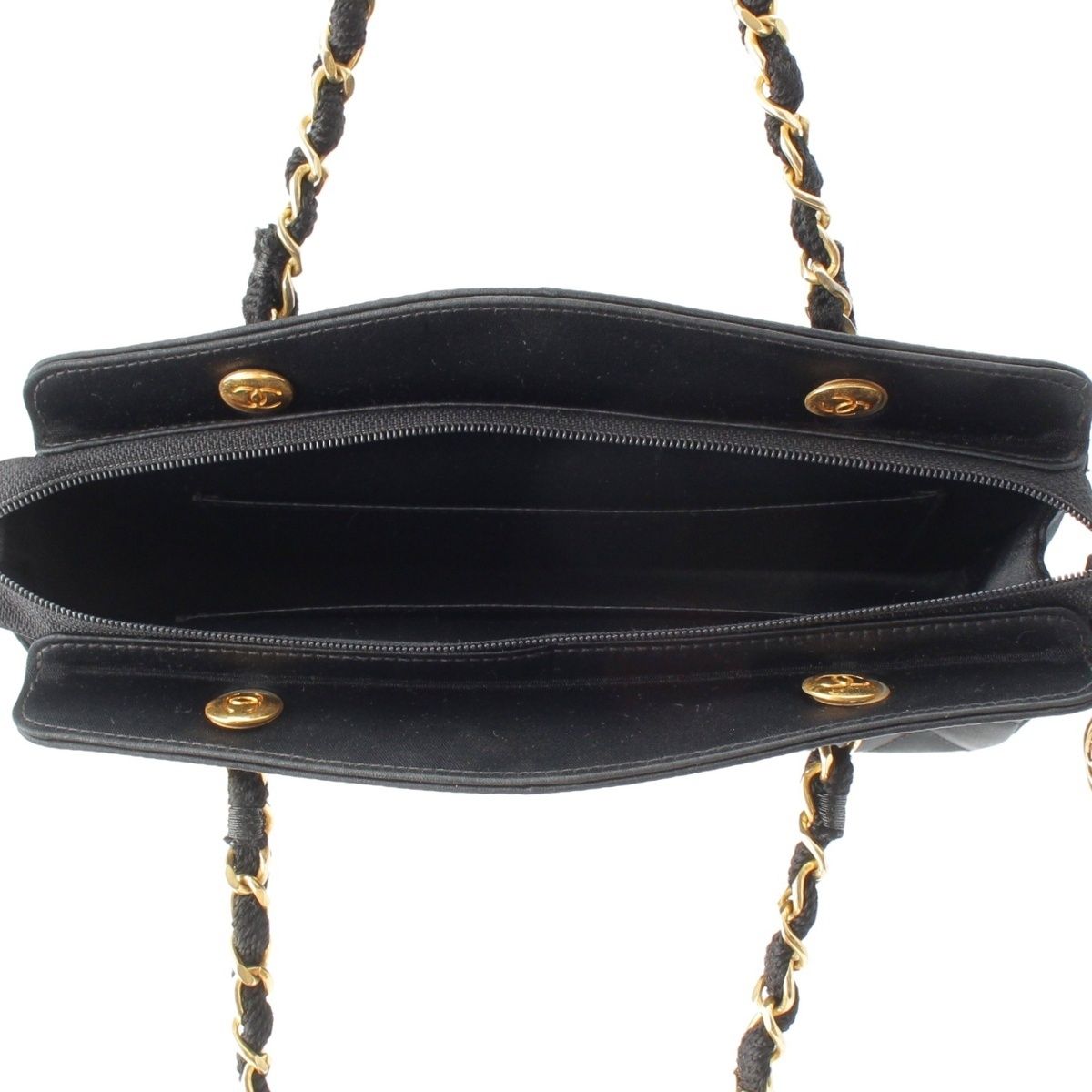 Chanel Quilted Satin Chain Shoulder Bag Black — view 7