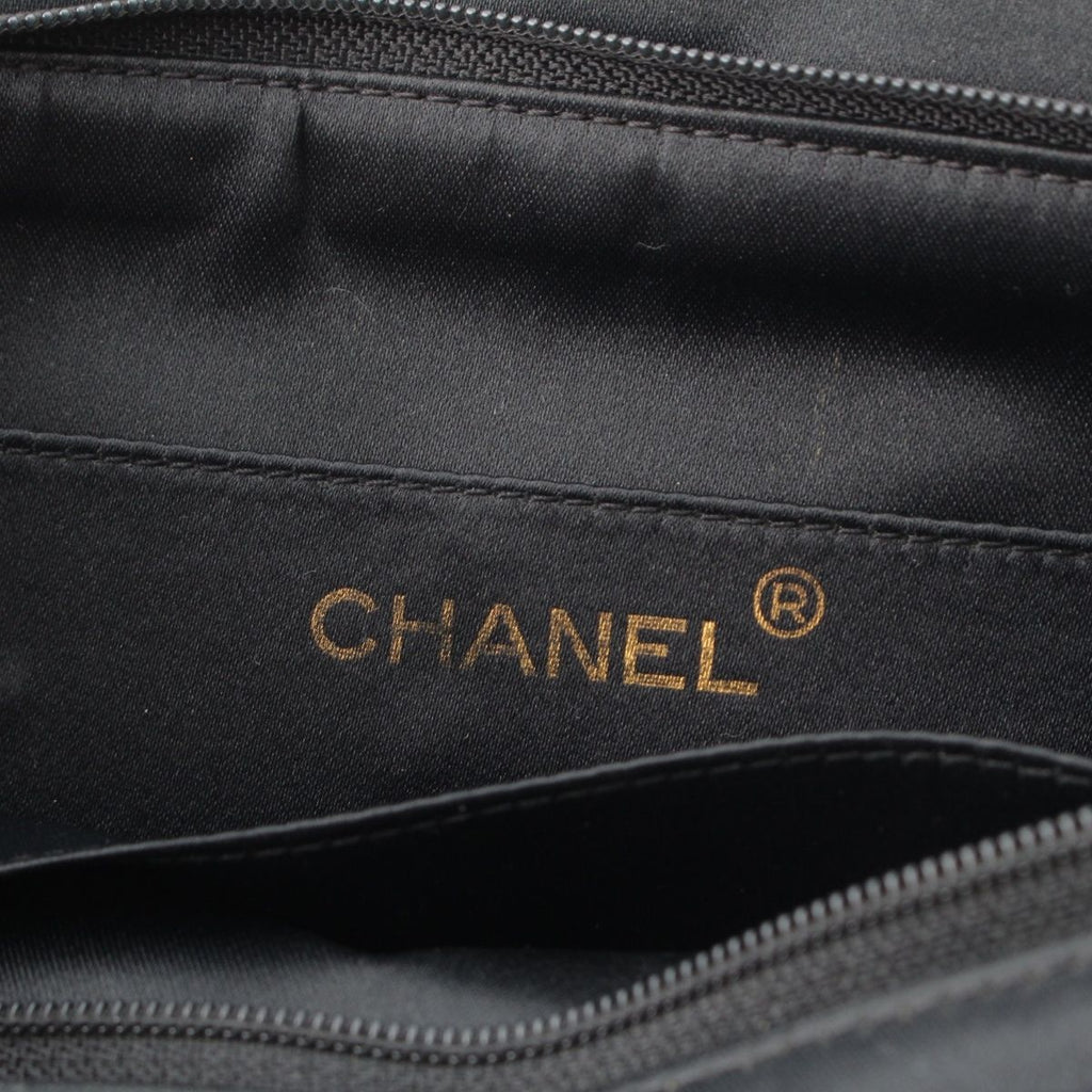 Chanel Quilted Satin Chain Shoulder Bag Black — view 8