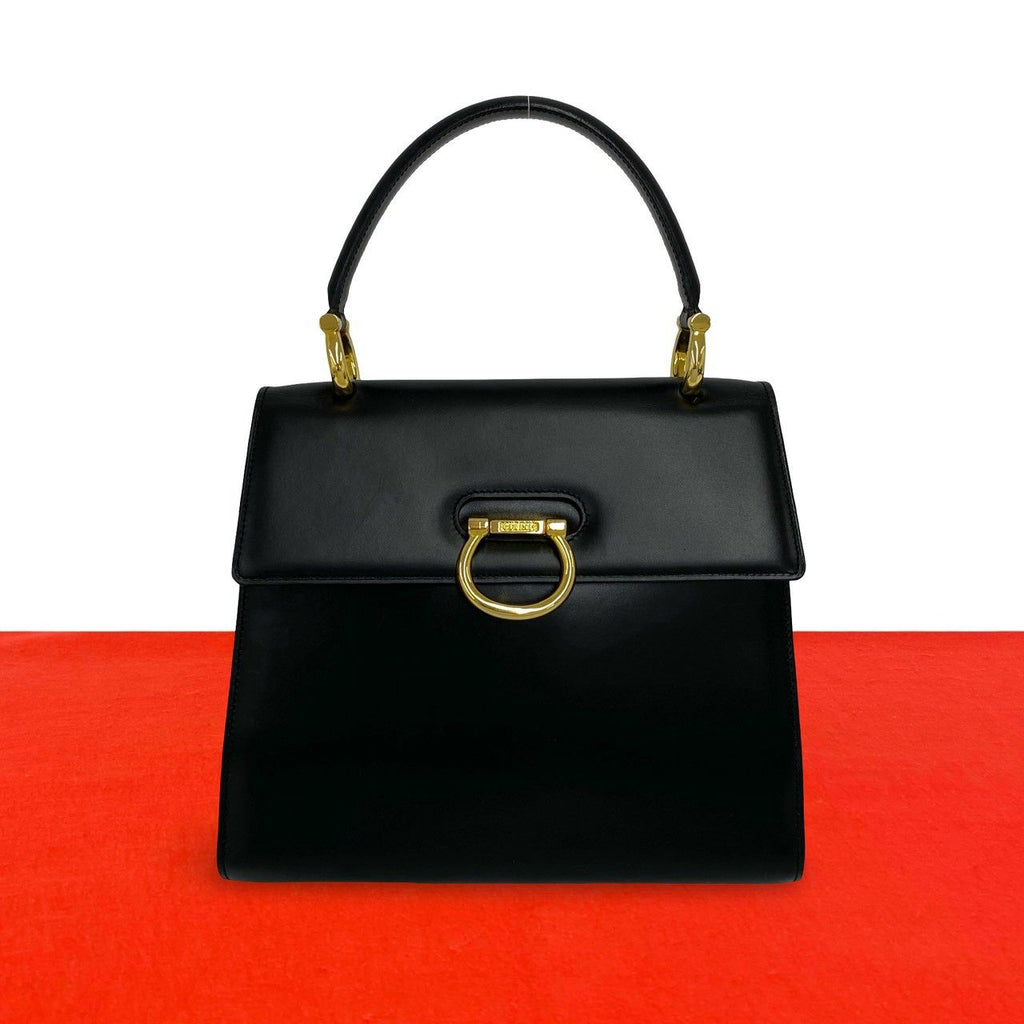 Celine Vintage Gancini Logo Leather Handbag Mini Tote Black