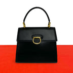 Celine Vintage Gancini Logo Leather Handbag Mini Tote Black