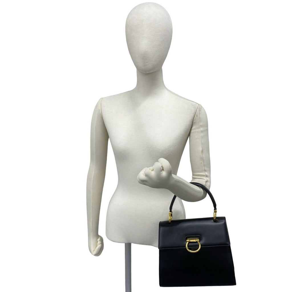 Celine Vintage Gancini Logo Leather Handbag Mini Tote Black — view 2
