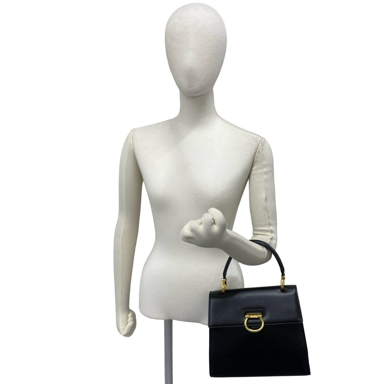 Celine Vintage Gancini Logo Leather Handbag Mini Tote Black — view 2