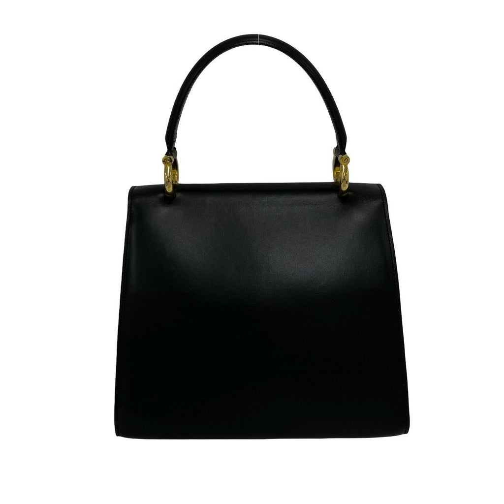 Celine Vintage Gancini Logo Leather Handbag Mini Tote Black — view 3