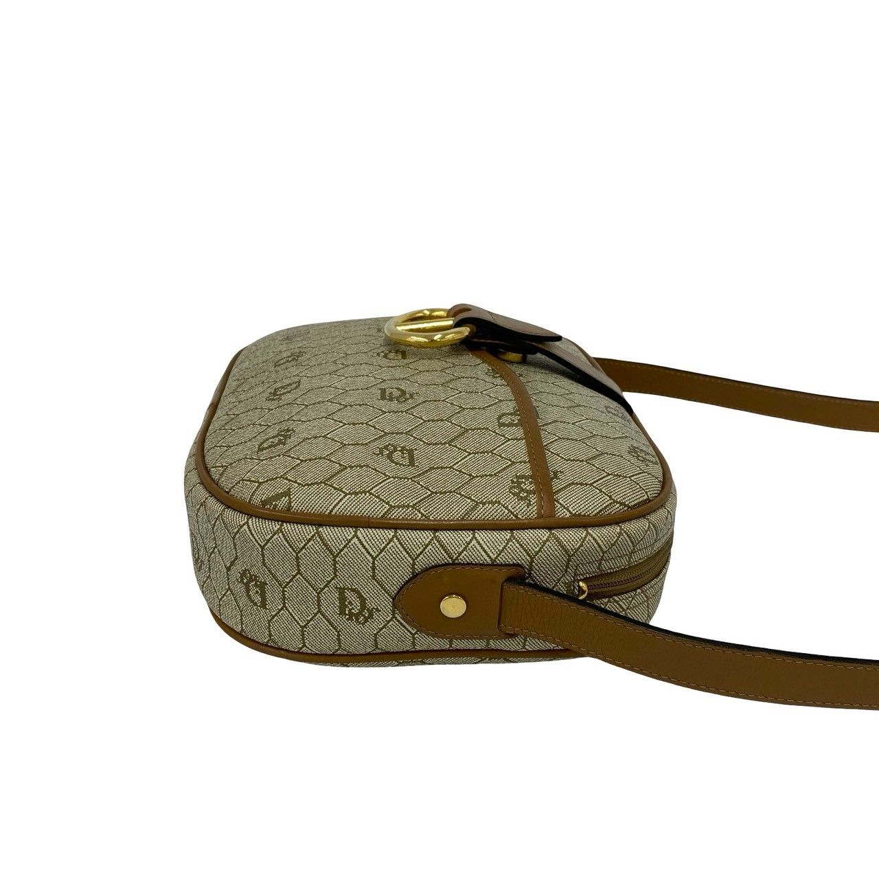 Dior Honeycomb Pattern Leather Mini Shoulder Bag Crossbody Pochette Beige — view 6