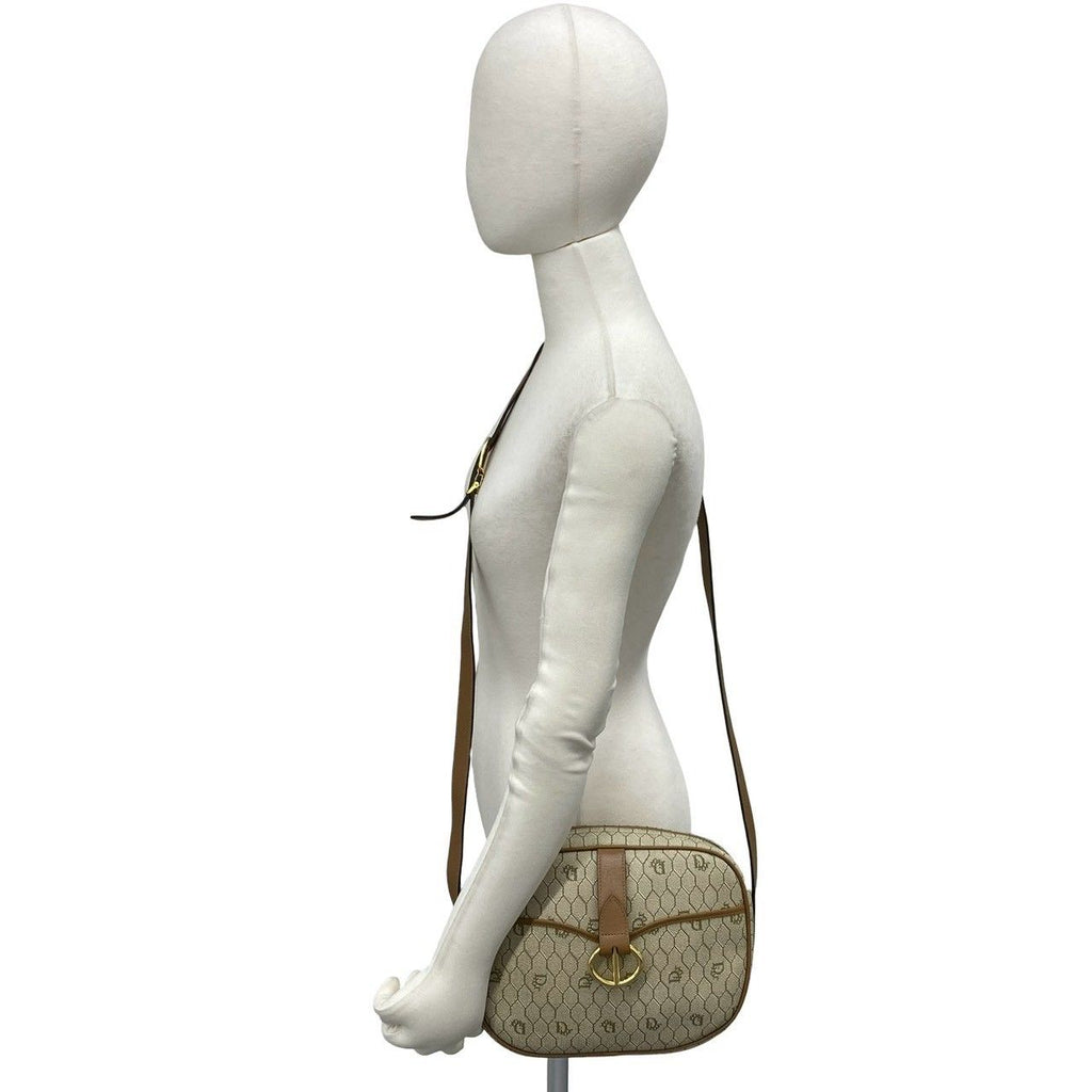Dior Honeycomb Pattern Leather Mini Shoulder Bag Crossbody Pochette Beige — view 2