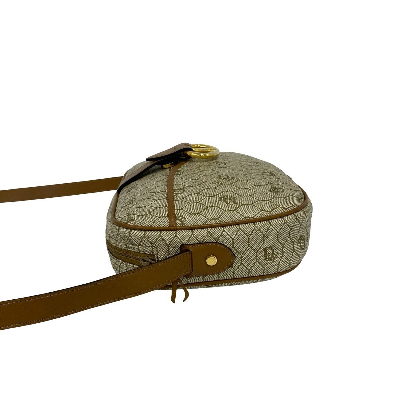 Dior Honeycomb Pattern Leather Mini Shoulder Bag Crossbody Pochette Beige — view 5