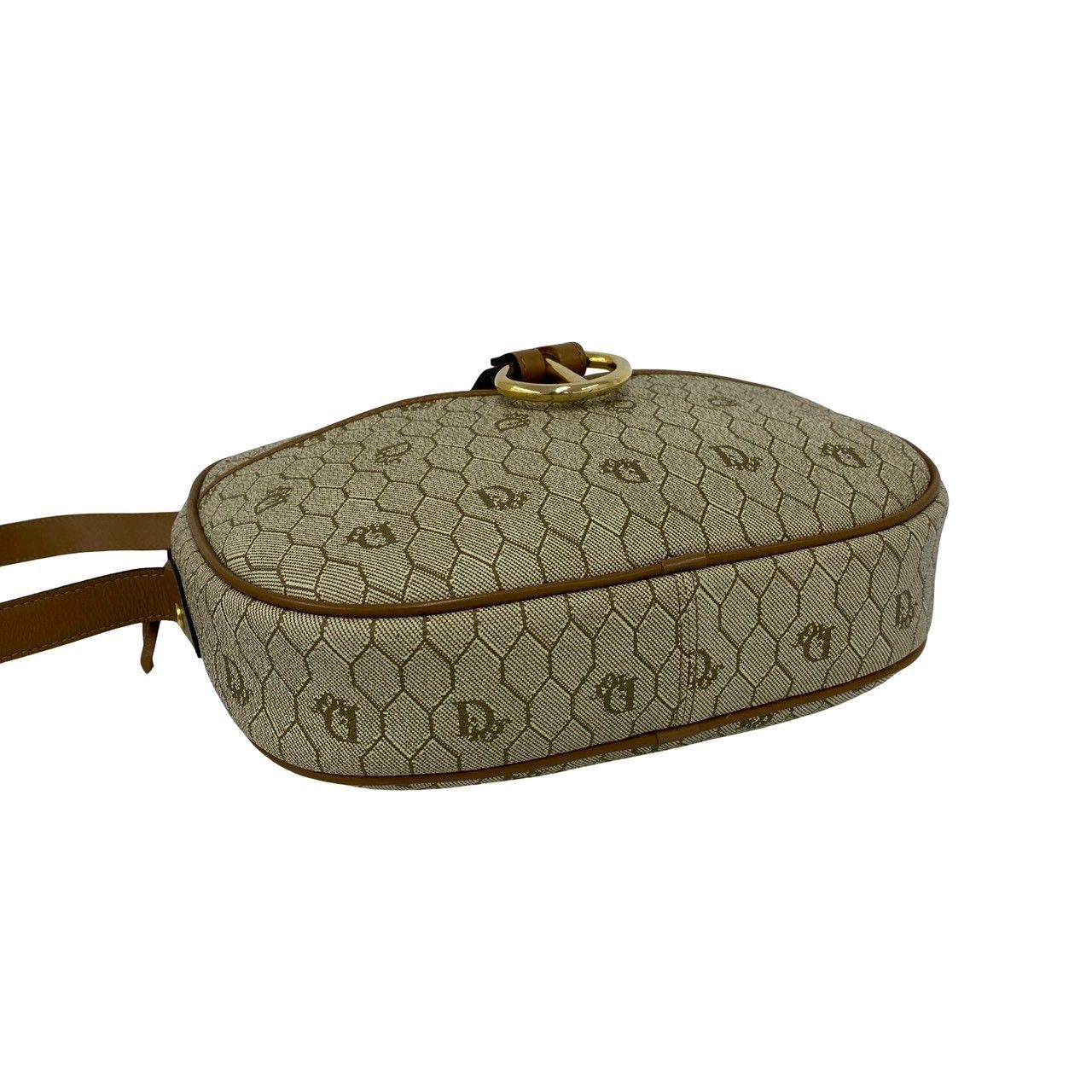 Dior Honeycomb Pattern Leather Mini Shoulder Bag Crossbody Pochette Beige — view 7