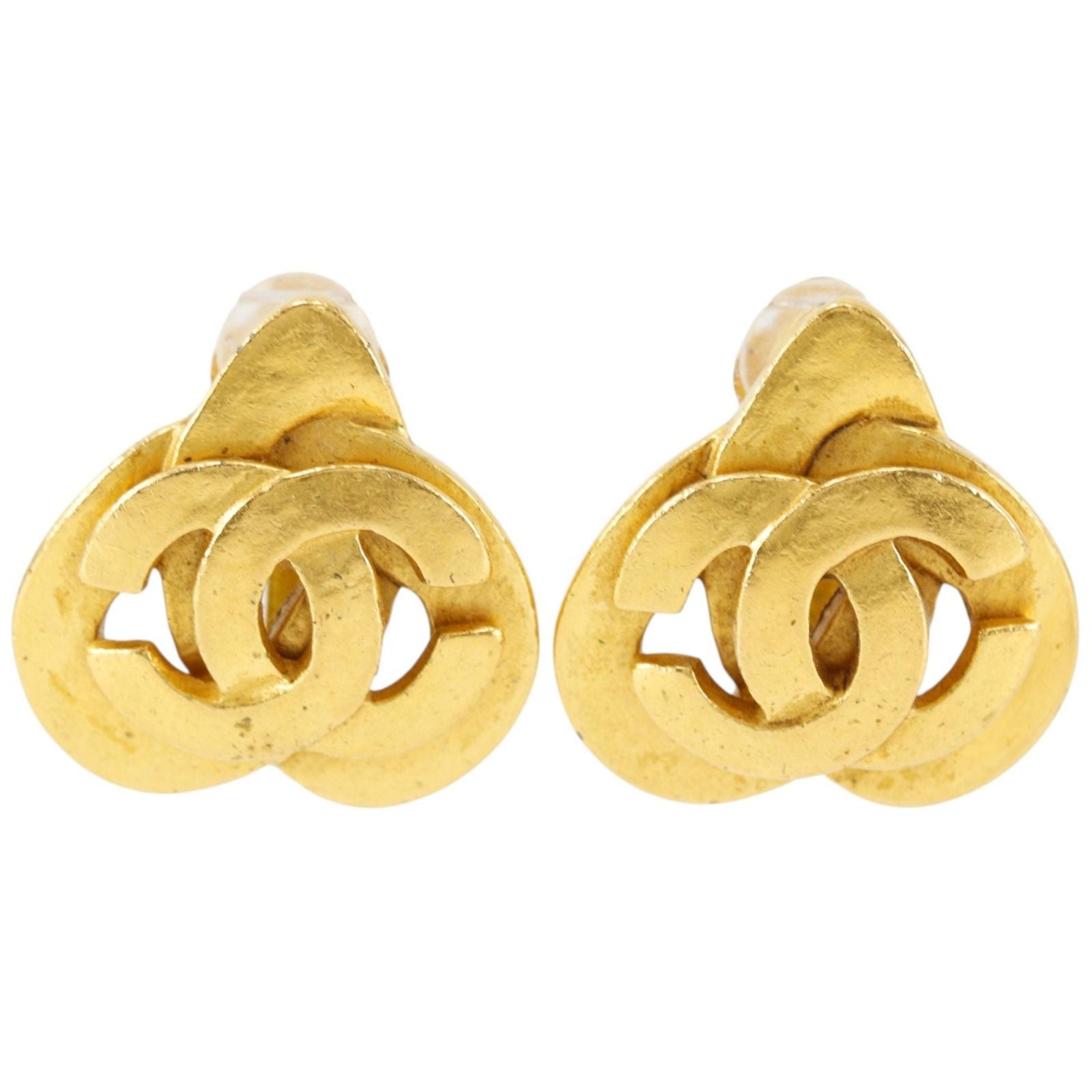Chanel CC Logo Vintage Gold Plated Earrings
