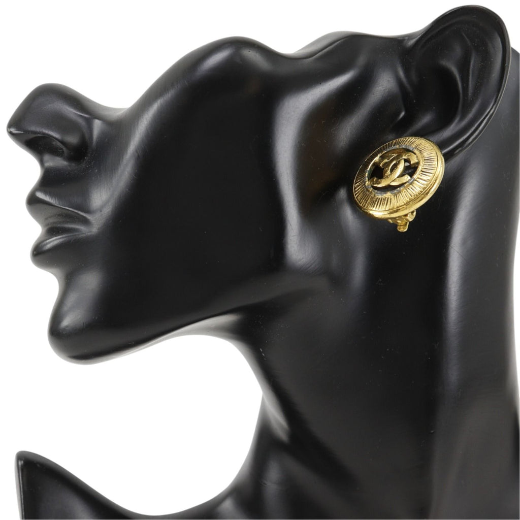 Chanel CC Logo Vintage Gold Plated Earrings — view 2