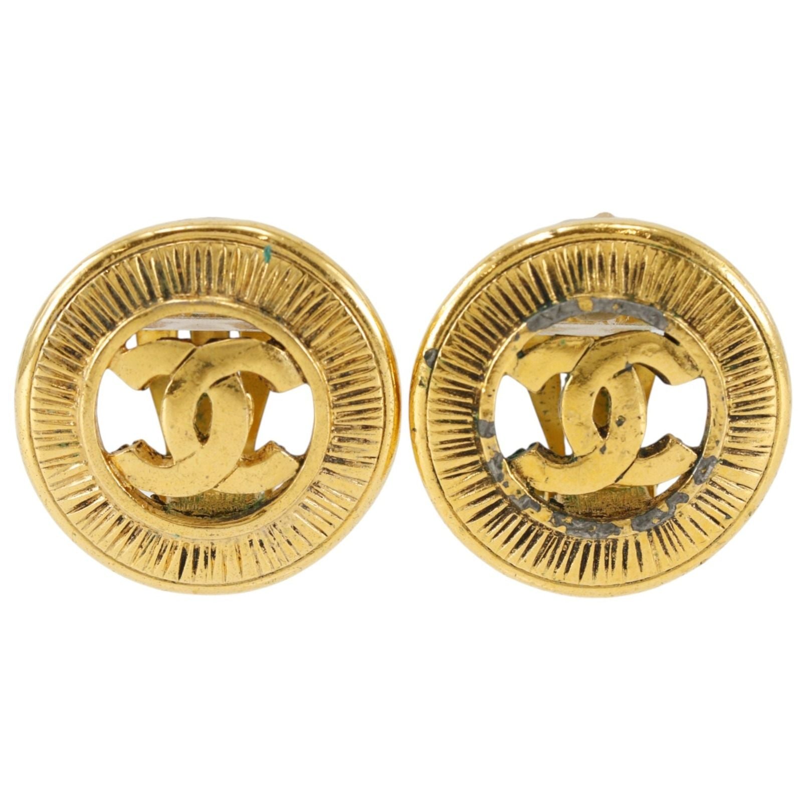Chanel CC Logo Vintage Gold Plated Earrings