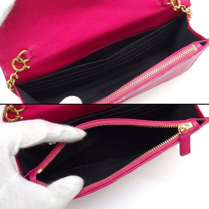 Saint Laurent Shoulder Bag Cassandra Envelope Chain Wallet Pink Grained Poodle — view 6